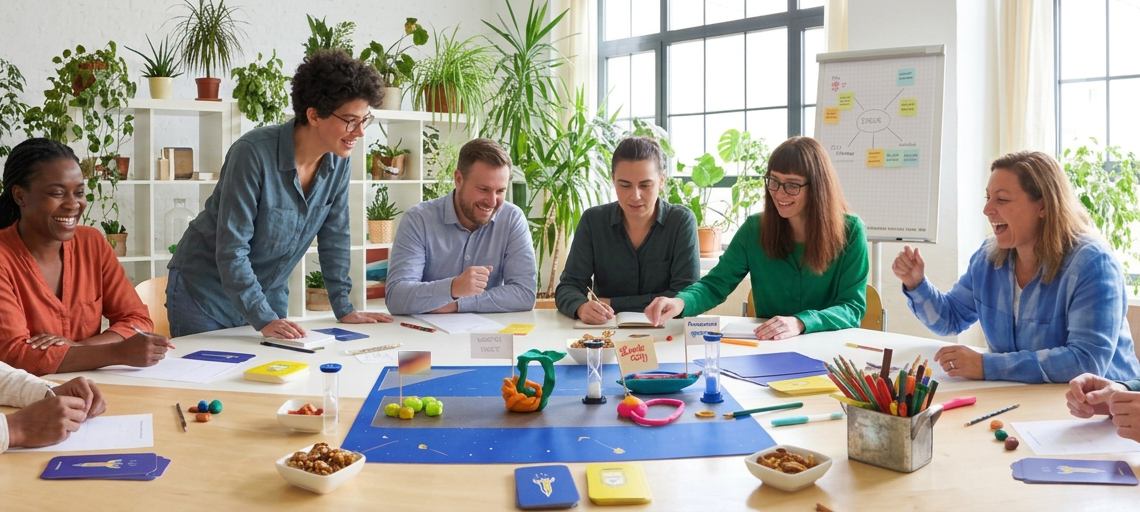 people sitting around a table workshop game