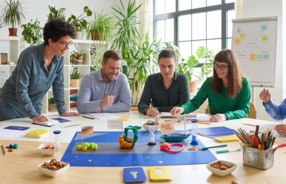 people sitting around a table workshop game